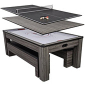 Atomic Hampton 84" Gray Wood Billiard, Air Hockey, Ping pong & Dining  Table Set with Benches