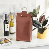 Brown Faux Leather Double-Bottle Wine Tote by Viski®