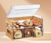 Cal-Mil 20 1/8" x 12 3/4" x 13 1/8" Madera Rustic Pine 2 Tier Bread Display Case-Chicken Pieces