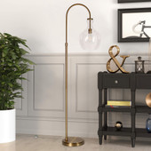 70" Brass Arched Floor Lamp With Clear Transparent Glass Dome Shade