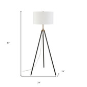 67" Black Tripod Floor Lamp With White Frosted Glass Drum Shade