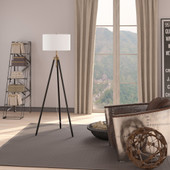 67" Black Tripod Floor Lamp With White Frosted Glass Drum Shade
