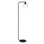 57" Black Arched Floor Lamp With Clear Seeded Glass Drum Shade - Chicken Pieces