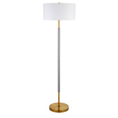 61" Brass Two Light Traditional Shaped Floor Lamp With White Frosted Glass Drum Shade