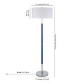 61" Blue Two Light Traditional Shaped Floor Lamp With White Frosted Glass Drum Shade