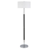 61" Black Two Light Traditional Shaped Floor Lamp With White Frosted Glass Drum Shade