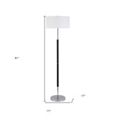 61" Black Two Light Traditional Shaped Floor Lamp With White Frosted Glass Drum Shade