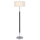 61" Black Two Light Traditional Shaped Floor Lamp With White Frosted Glass Drum Shade