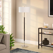 61" Black Two Light Traditional Shaped Floor Lamp With White Frosted Glass Drum Shade
