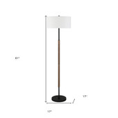 61" Black Two Light Traditional Shaped Floor Lamp With White Frosted Glass Drum Shade