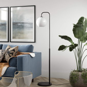 62" Black Arched Floor Lamp With White Frosted Glass Globe Shade