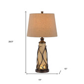 30" Brown Metal Two Light Table Lamp With Brown Empire Shade