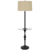 61" Bronze Tray Table Floor Lamp With Tan Transparent Glass Square Shade - Chicken Pieces