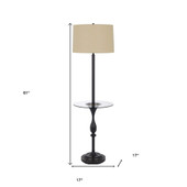 61" Bronze Tray Table Floor Lamp With Tan Transparent Glass Square Shade - Chicken Pieces