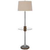 61" Pewter Tray Table Floor Lamp With Beige Transparent Glass Square Shade - Chicken Pieces