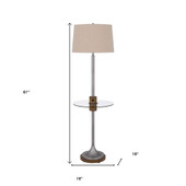 61" Pewter Tray Table Floor Lamp With Beige Transparent Glass Square Shade - Chicken Pieces