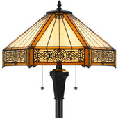 60" Bronze Two Light Traditional Shaped Floor Lamp With Orange And Ivory Abstract Tiffany Glass Empire Shade