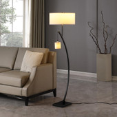 59" Matte Black Dual Arc Floor Lamp With White Drum Shade - Chicken Pieces