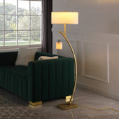 59" Matte Gold Dual Arc Floor Lamp With White Drum Shade - Chicken Pieces