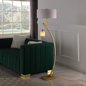 59" Matte Gold Dual Arc Floor Lamp With White Drum Shade - Chicken Pieces