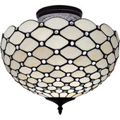 Black and White Tiffany Style Two Light Semi Flush Ceiling Lamp - Chicken Pieces
