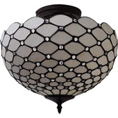 Black and White Tiffany Style Two Light Semi Flush Ceiling Lamp - Chicken Pieces