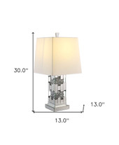 30" Mirrored Glass and Faux Crystal Geo Table Lamp With White Square Shade - Chicken Pieces