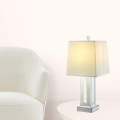 32" Mirrored Glass and Faux Crystal Table Lamp With White Square Shade - Chicken Pieces