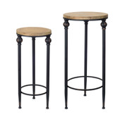 Set Of Two 12" Black And Brown Solid Wood Round End Tables - Chicken Pieces