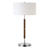 25" Silver and Oak Two Light Table Lamp With White Drum Shade - Chicken Pieces