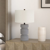 23" Gray Concrete Faceted Column Table Lamp With White Drum Shade - Chicken Pieces