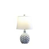 20" Blue And White Ceramic Table Lamp With Off White Drum Shade - Chicken Pieces