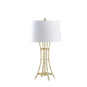 29" Gold Bamboo Design Table Lamp With Off White Drum Shade - Chicken Pieces