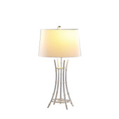 29" Silver Bamboo Design Table Lamp With Off White Drum Shade - Chicken Pieces