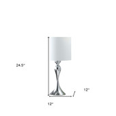 25" Silver Sleek Table Lamp With Off White Drum Shade - Chicken Pieces