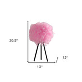 21" Black Tripod Table Lamp With Pink Faux Feather Shade - Chicken Pieces