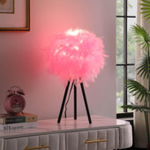 21" Black Tripod Table Lamp With Pink Faux Feather Shade - Chicken Pieces