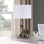 20" Bronze Mom and Baby Deer Table Lamp With White Drum Shade - Chicken Pieces