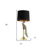 29" Gold Peacock Table Lamp With Black Drum Shade - Chicken Pieces