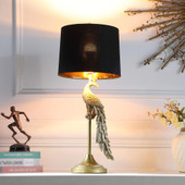 29" Gold Peacock Table Lamp With Black Drum Shade - Chicken Pieces