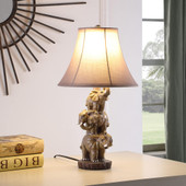 21" Brown Elephant Trio Table Lamp With Brown Bell Shade - Chicken Pieces