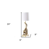 24" Gold Monkey Table Lamp With White Drum Shade - Chicken Pieces