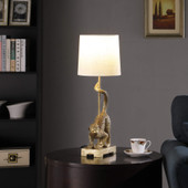 24" Gold Monkey Table Lamp With White Drum Shade - Chicken Pieces