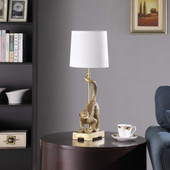 24" Gold Monkey Table Lamp With White Drum Shade - Chicken Pieces