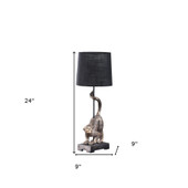 24" Dark Antiqued Gold Monkey Table Lamp With Black Drum Shade - Chicken Pieces