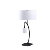 29" Black Metal Two Light Arched Table Lamp With White Drum Shade - Chicken Pieces