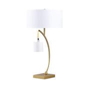 29" Gold Metal Two Light Arched Table Lamp With White Drum Shade - Chicken Pieces