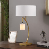 29" Gold Metal Two Light Arched Table Lamp With White Drum Shade - Chicken Pieces