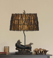 27" Bronze Bears in the Boat Table Lamp With Brown Novelty Shade - Chicken Pieces