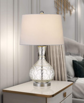 27" Clear Metal Table Lamp With White Rectangular Shade - Chicken Pieces